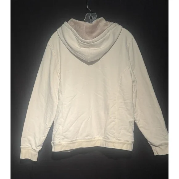 LL Bean Women’s XL Faux Fur Lined Full Zip Hoodie Off White Pockets Retro Y2K - Picture 7 of 7